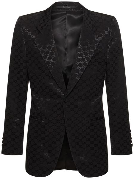 Viskon pamuklu blazer Gucci siyah