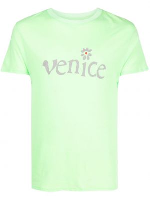 T-shirt avec imprimé slogan en coton à imprimé Erl vert