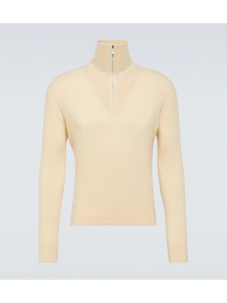 Kašmírový hedvábný svetr na zip Loro Piana bílý