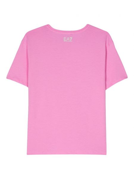 Raštuotas medvilninis marškinėliai Ea7 Emporio Armani rožinė
