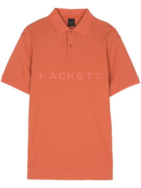 Памучна поло тениска с принт Hackett оранжево