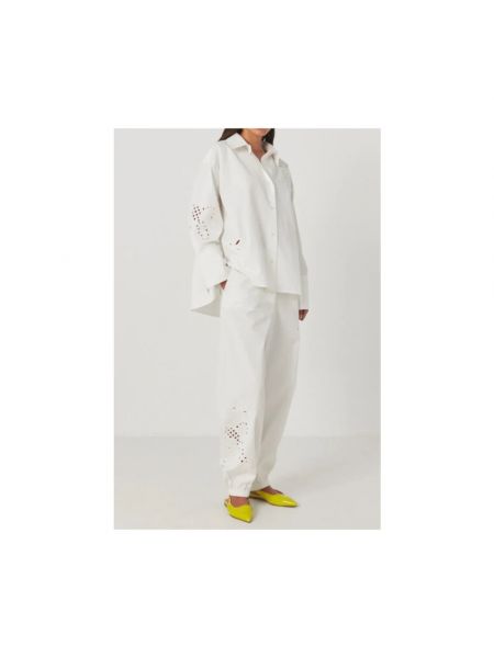 Pantalones de chándal de algodón bootcut Rabens Saloner blanco