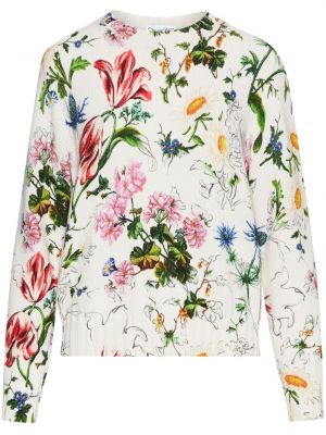 Sweter w kwiatki z nadrukiem Oscar De La Renta biały