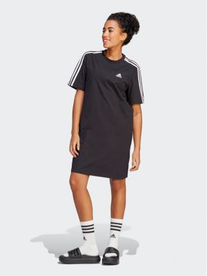 Rochie mini din bumbac oversize cu dungi Adidas negru