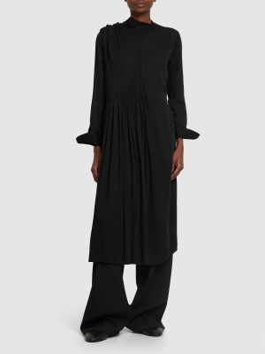 Plisirana satenska bluza Yohji Yamamoto črna