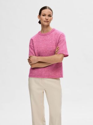 Меланжов пуловер Selected Femme розово