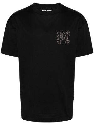 Kokvilnas t-krekls ar radzēm Palm Angels melns