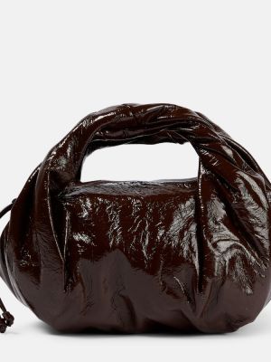 Lakovaná kožená nákupná taška Dries Van Noten hnedá