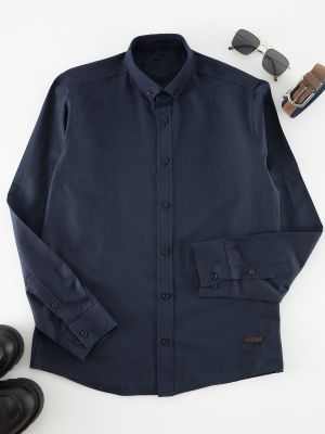 Slim fit kožená priliehavá košeľa Trendyol modrá