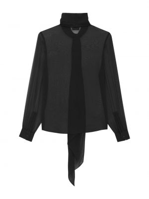 Jedwabna koszula z kokardką Saint Laurent czarna