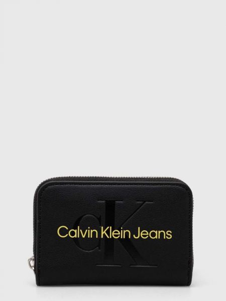 Czarny portfel na zamek z nadrukiem Calvin Klein Jeans