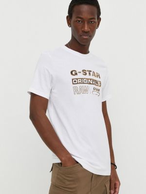 Koszulka bawełniana z nadrukiem w gwiazdy G-star Raw biała
