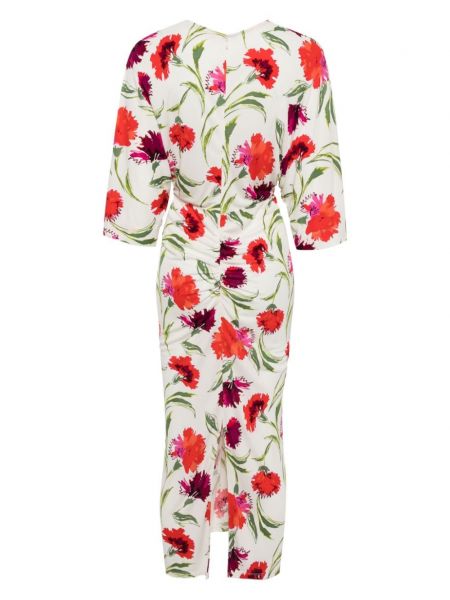 Robe mi-longue à fleurs à imprimé Dvf Diane Von Furstenberg blanc