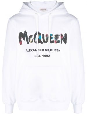 Kokvilnas kapučdžemperis ar apdruku Alexander Mcqueen balts