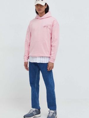 Bluza z kapturem bawełniana Tommy Jeans różowa