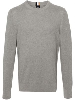 Памучен пуловер Boss сиво