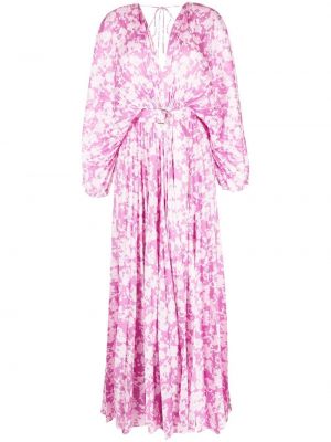 Plisované květinové dlouhé šaty s potiskem Acler růžové