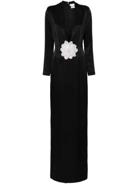 Satenska večerna obleka s cvetličnim vzorcem Loulou črna