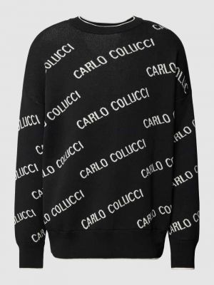 Dzianinowy sweter z nadrukiem Carlo Colucci czarny