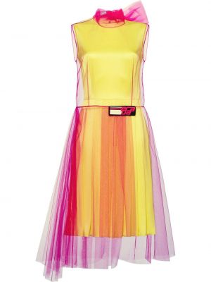 Копринена сатенена коктейлна рокля от тюл Prada жълто