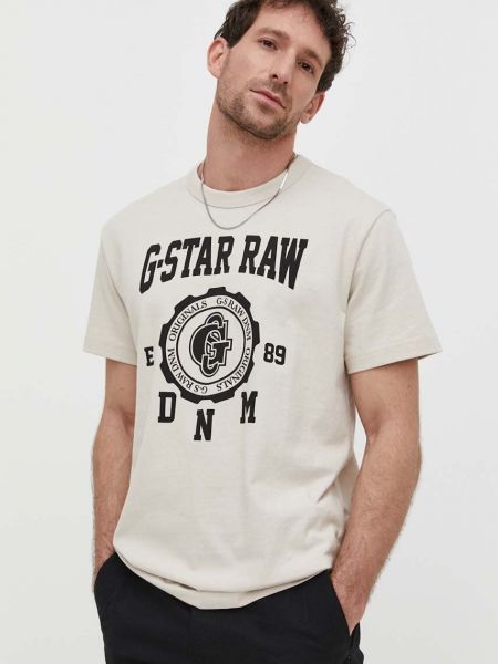 Koszulka z nadrukiem w gwiazdy G-star Raw beżowa