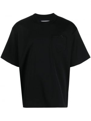 T-krekls ar izšuvumiem ar kabatām Sacai melns
