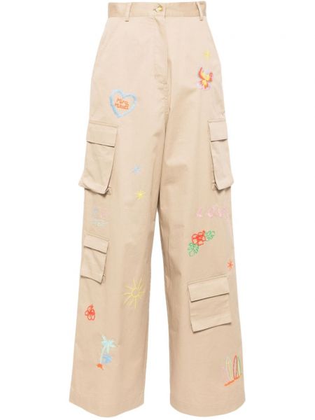 Pantalon cargo brodé avec poches Mira Mikati beige