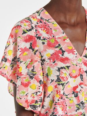 Копринена блуза на цветя Stella Mccartney розово