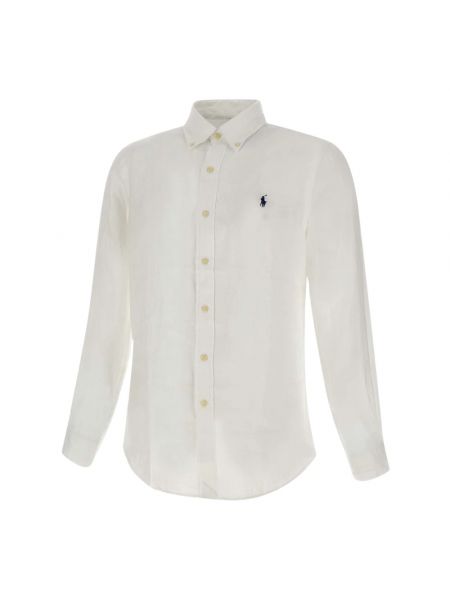 Lniana haftowana koszula Polo Ralph Lauren biała