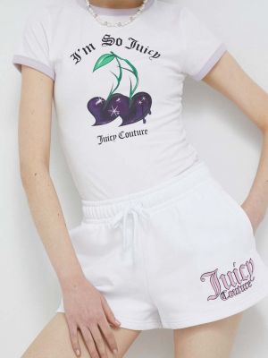 Juicy Couture pantaloni scurti femei, culoarea alb, cu imprimeu, high waist