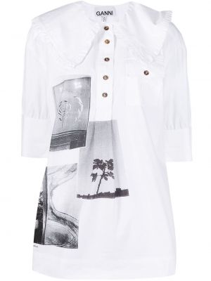 Camisa con estampado oversized Ganni blanco