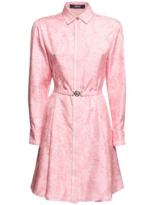 Jedwabna sukienka z nadrukiem Versace różowa