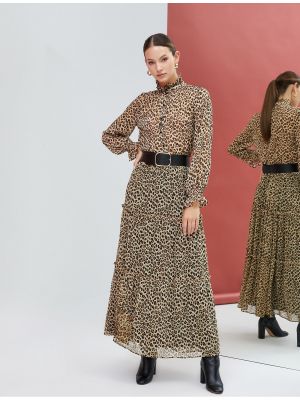 Леопардовое шифоновое платье-рубашка с длинным рукавом Koton