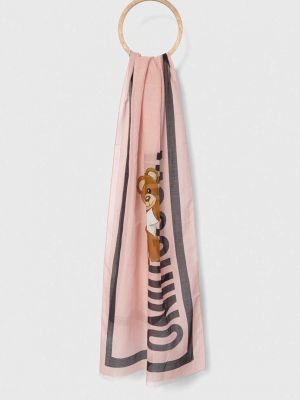 Копринен шал с принт Moschino розово
