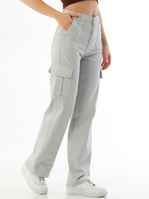 Cargo kalhoty s vysokým pasem relaxed fit s kapsami Bi̇keli̇fe šedé
