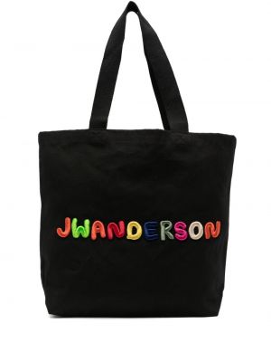 Βαμβακερή τσάντα shopper με κέντημα Jw Anderson μαύρο