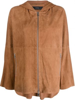 Usnjena jakna iz semiša s kapuco Arma rjava