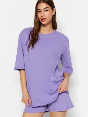 Džerzej pletené pyžamo Trendyol fialová