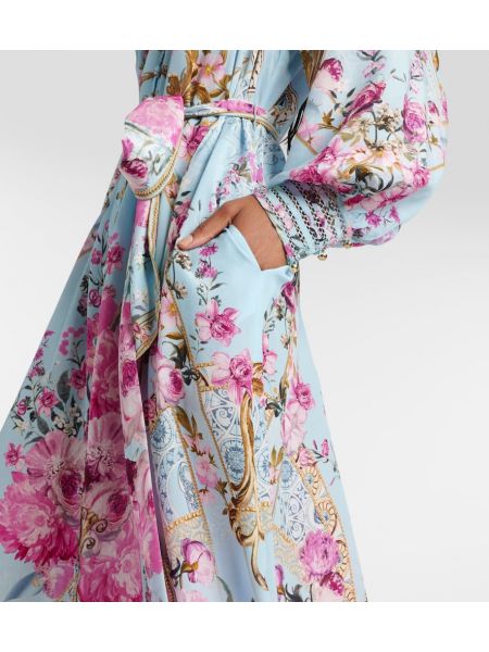 Robe mi-longue en soie à fleurs Camilla