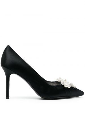 Полуотворени обувки с панделка с перли Kate Spade черно