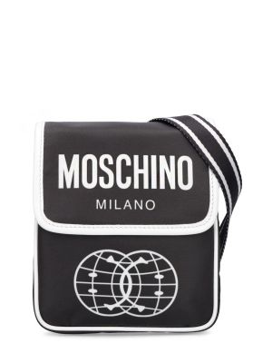 Geantă crossbody din nailon cu imagine Moschino negru