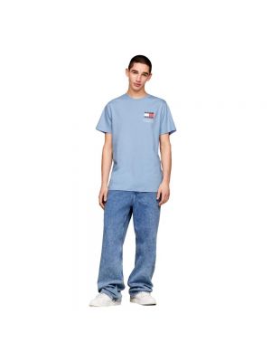 Koszulka bawełniana z nadrukiem slim fit Tommy Jeans niebieska