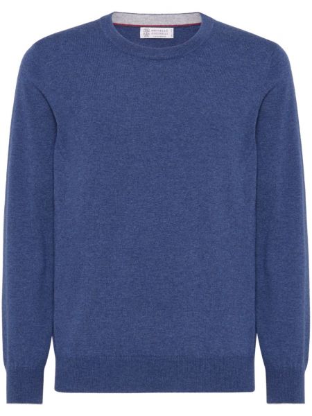 Kaschmir langer pullover mit rundem ausschnitt Brunello Cucinelli blau