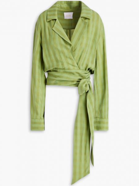 Блуза Vichy из купро в полоску с запахом Galvan London, светло-зеленый