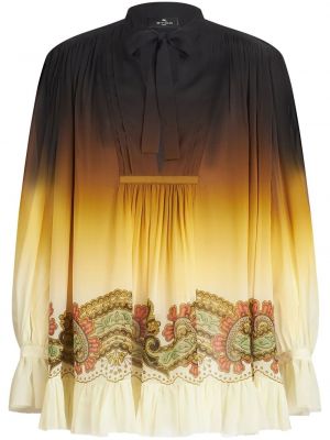 Rochie tip cămașă de mătase cu imagine cu model paisley Etro galben