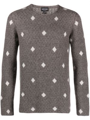 Sweter z okrągłym dekoltem żakardowy Giorgio Armani brązowy
