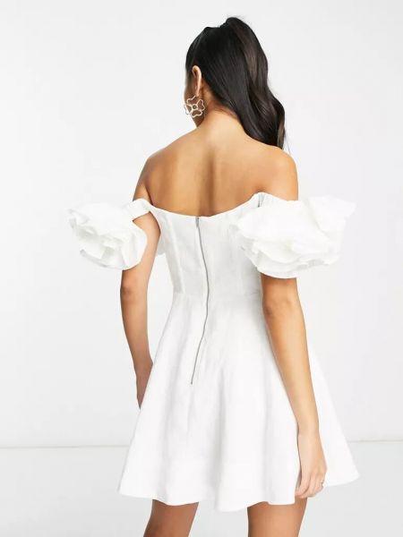 Платье мини с рюшами Bardot белое