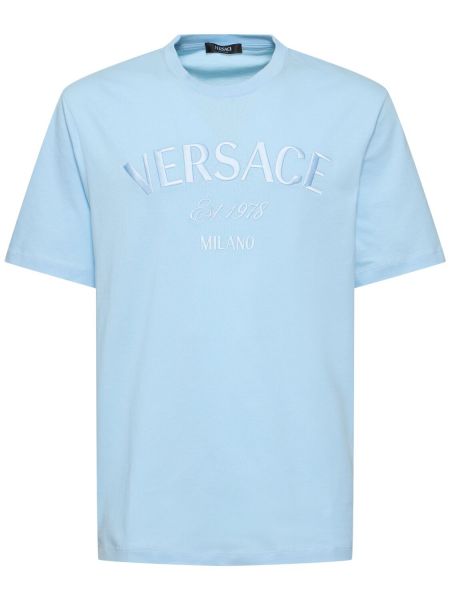 Tricou din bumbac din jerseu Versace albastru