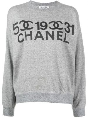 Vlněná mikina s potiskem Chanel Pre-owned šedá