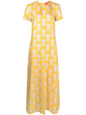 Hedvábné šaty s potiskem La Doublej žluté
